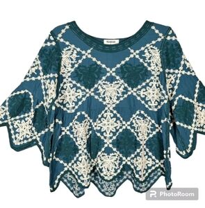 0204 Kindred Anthropologie Heavily Embroidered Blouse Top